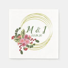 Guardanapo De Papel Logotipo Inicial de Coroa Floral de Casamento