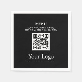 Guardanapo De Papel Logotipo preto simples e código QR Menu Napkins