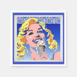 Guardanapo De Papel Loira Comendo Sorvete Colorido Estilo Pop Art dos 
