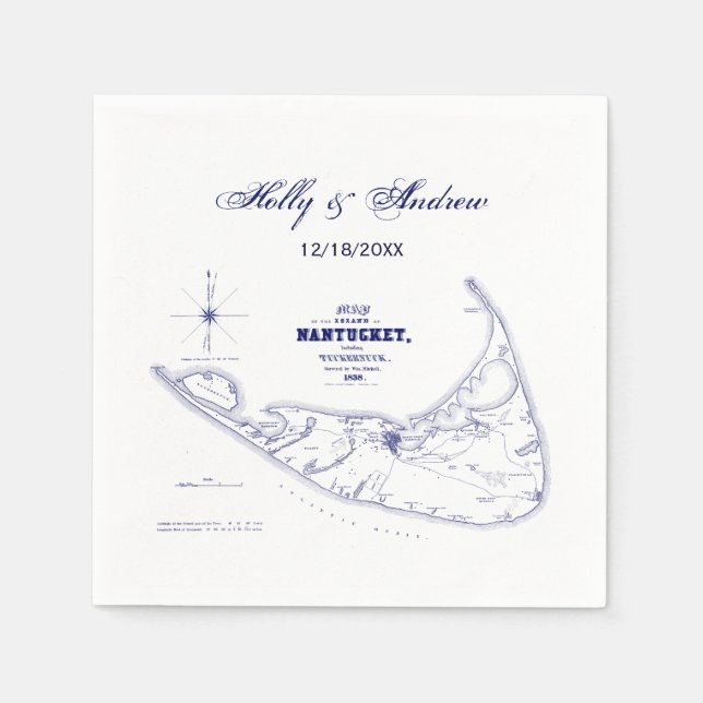 Guardanapo De Papel Long Island The Hamptons Map Blue Weding (Frente)