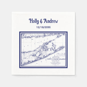 Guardanapo De Papel Long Island The Hamptons Map Blue Weding