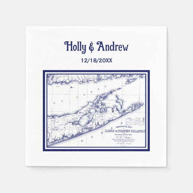 Guardanapo De Papel Long Island The Hamptons Map Blue Weding (Frente)