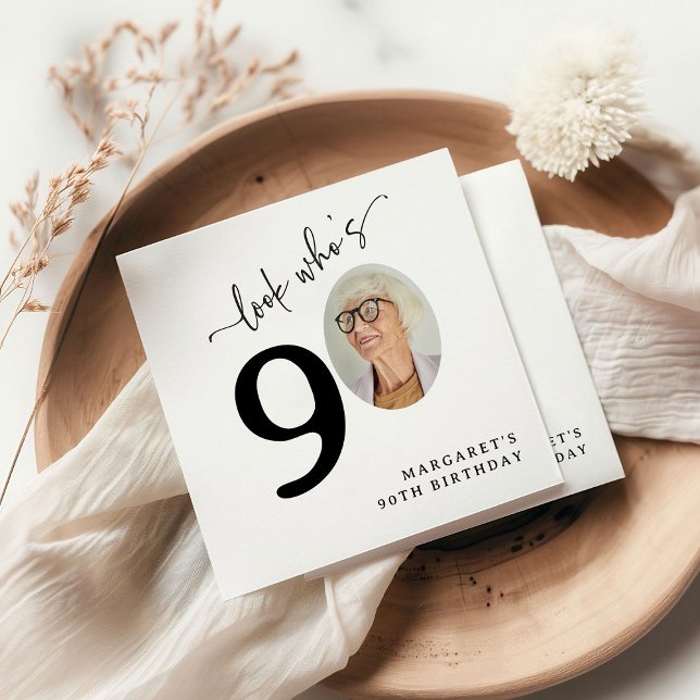 Guardanapo De Papel Look Who's 90! Modern Photo 90th Birthday (Criador carregado)