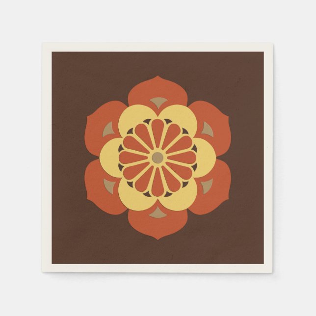 Guardanapo De Papel Lotus Flower Mandala, Brown, Rusta e Amarelo (Frente)