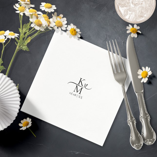 Guardanapo De Papel Love Calligraphy Initials Heart Black B&W ID940 (Criador carregado)
