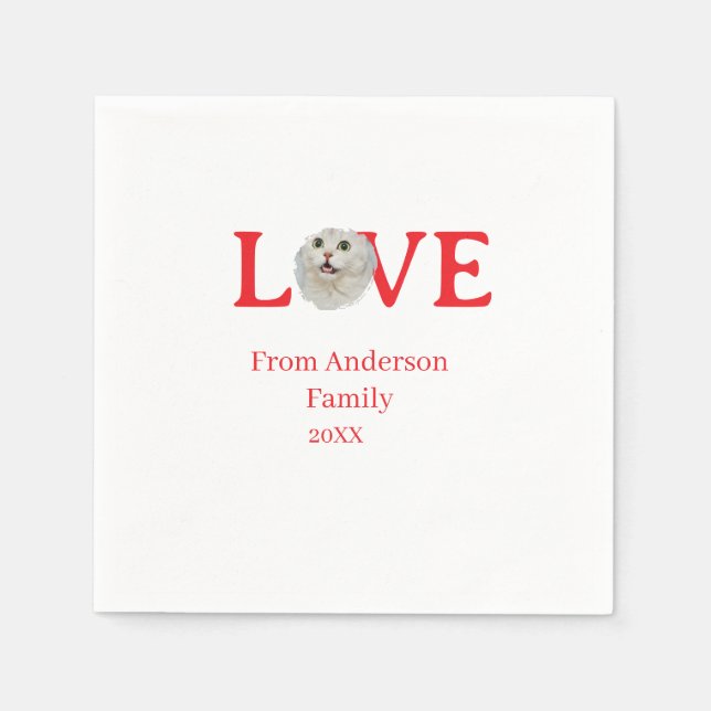Guardanapo De Papel Love holidays cat photo pet family name bold lette (Frente)