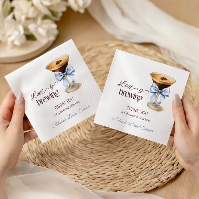 Guardanapo De Papel Love is Brewing Blue Bow Coffee Bridal Shower (Criador carregado)