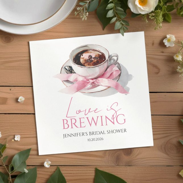 Guardanapo De Papel Love Is Brewing Coffee Pink Bow Bridal Shower (Criador carregado)