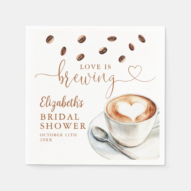 Guardanapo De Papel Love Is Brewing Coffee Theme Bridal Shower (Frente)