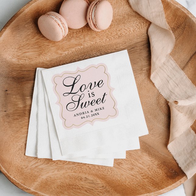 Guardanapo De Papel Love is Sweet Pale Pink Gold Wedding Monogram (Criador carregado)