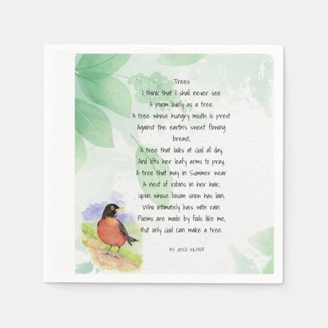 Guardanapo De Papel Love Nature Inspirational Poem Trees Kilmer (Frente)