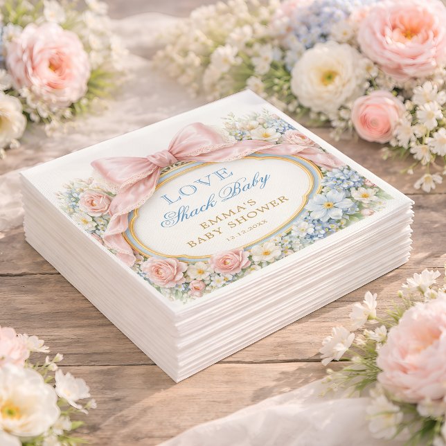 Guardanapo De Papel Love Shack Floral Pink Bow Girl Baby Shower (Criador carregado)