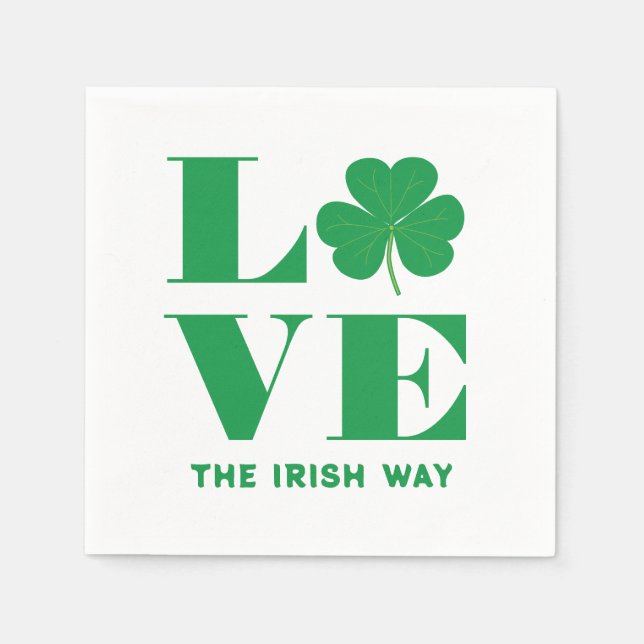 Guardanapo De Papel Love Shamrock Clover Irish Custom Text White (Frente)
