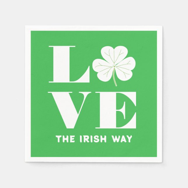 Guardanapo De Papel Love Shamrock Clover Irish Green White Text (Frente)