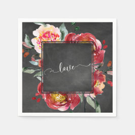 Guardanapo De Papel Love Typografia Red Floral Buquê no Chalkboard