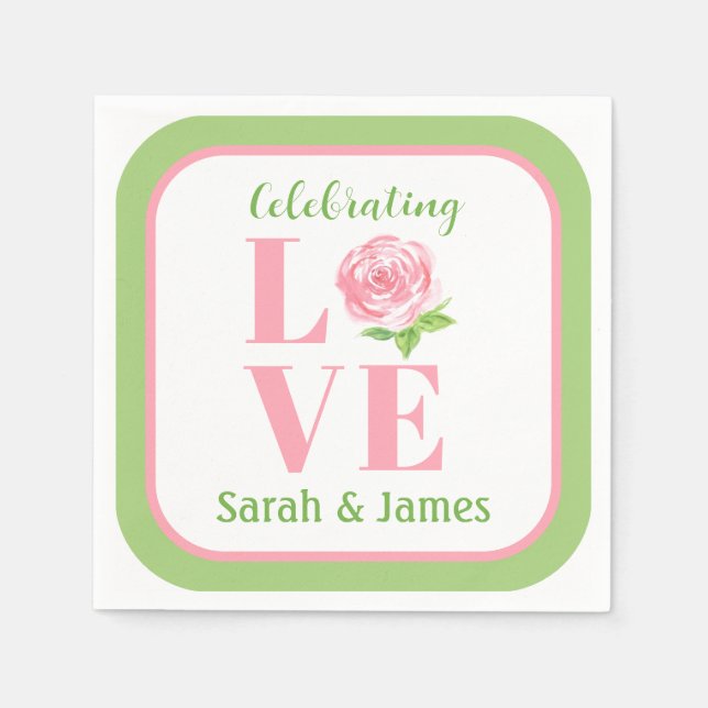 Guardanapo De Papel LOVE Watercolor Rose NAME Bridal Green (Frente)