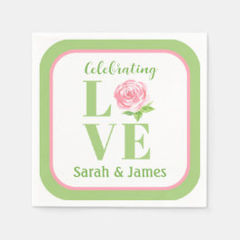 Guardanapo De Papel LOVE Watercolor Rose NAME Bridal Green Pink