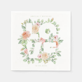 Guardanapo De Papel LOVE Watercolor Roses and Greenery Spring Wedding