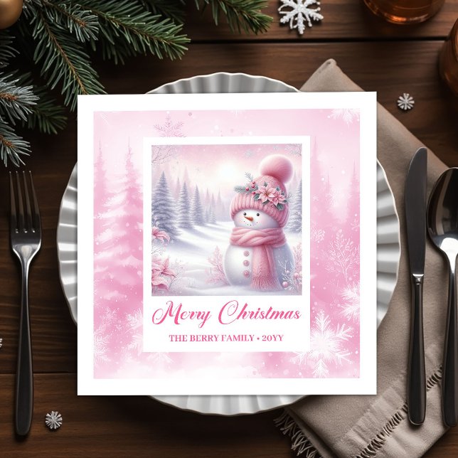 Guardanapo De Papel Lovely Pink Snowman Winter Scene Christmas Napkins (Lovely Pink Snowman Winter Scene Christmas Napkins Kids)