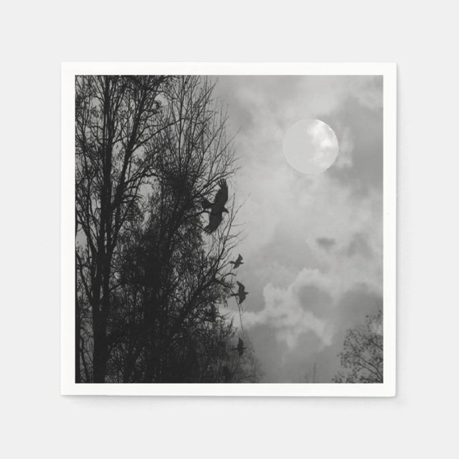 Guardanapo De Papel Lua Assombrada com Ravens no Halloween Napkin (Frente)