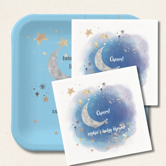 Guardanapo De Papel Lua Celestial Estrelas, Azul Real E Dourado Abstra (Criador carregado)