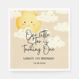 Guardanapo De Papel Lua e Estrelas primeiro aniversario de Creme