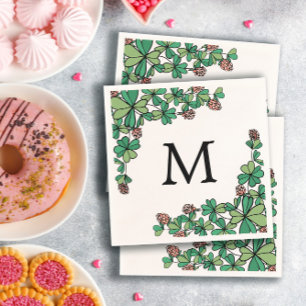 Guardanapo De Papel Lucky Charm Clover Pink Flowers Monograma