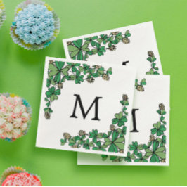 Guardanapo De Papel Lucky Charm Clover White Flowers Monograma
