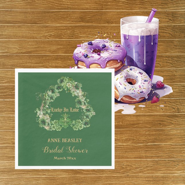 Guardanapo De Papel Lucky in Love Shamrock Green Dourado Chá de panela (Lucky in Love Shamrock Green Gold Bridal Shower Napkins)