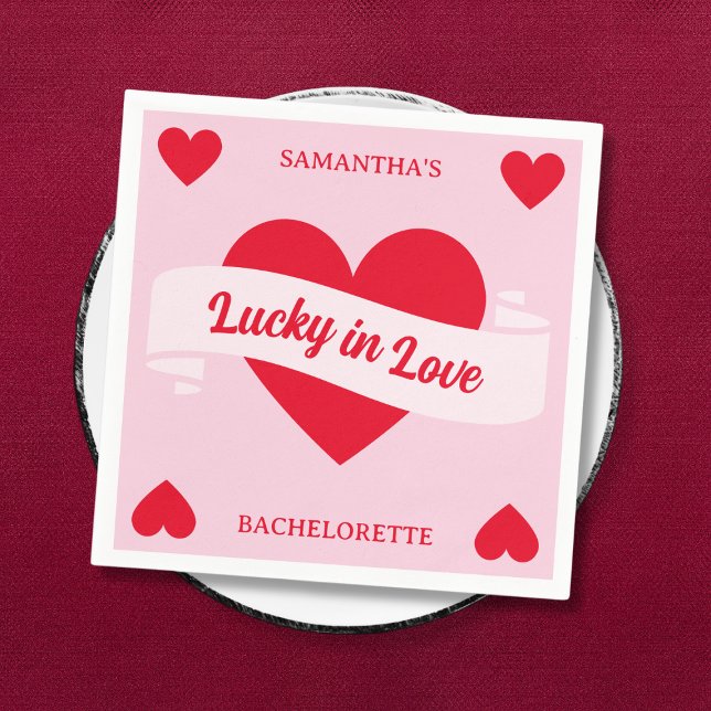 Guardanapo De Papel Lucky In Love Vegas Chic Pink & Red Bachelorette (Lucky In Love Vegas Chic Pink & Red Bachelorette Napkins)