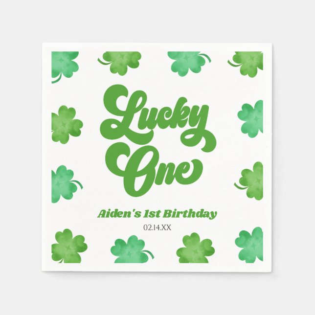 Guardanapo De Papel Lucky One Green Shamrock Clover 1st Birthday Party (Frente)