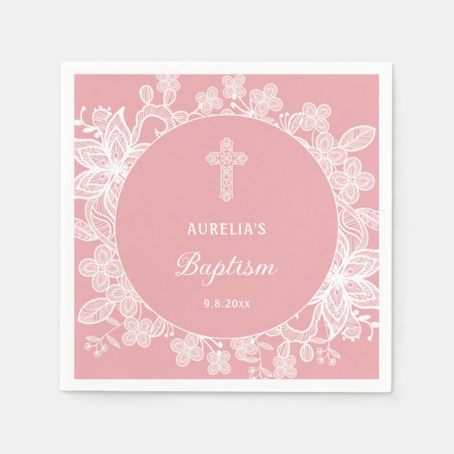 Guardanapo De Papel Lugar Branco sobre Batismo Rosa (Frente)