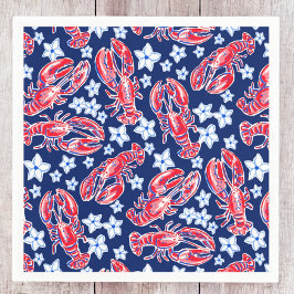 Guardanapo De Papel Lula Preppy Flor Vermelha com Padrão Azul Marinho