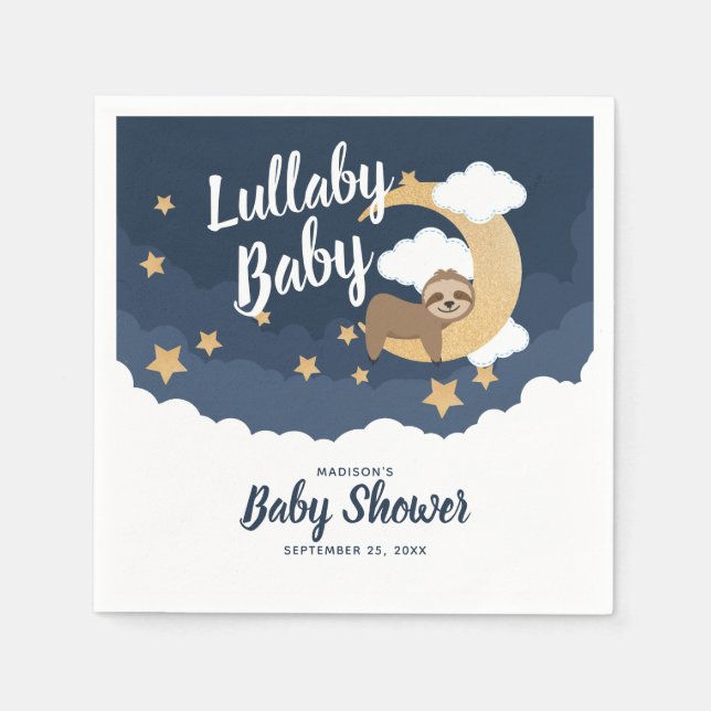 Guardanapo De Papel Lullaby Baby Sloth Moon Chá de fraldas (Frente)