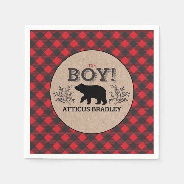 Guardanapo De Papel Lumberjack Bear Baby Boy Chá Napkin (Frente)