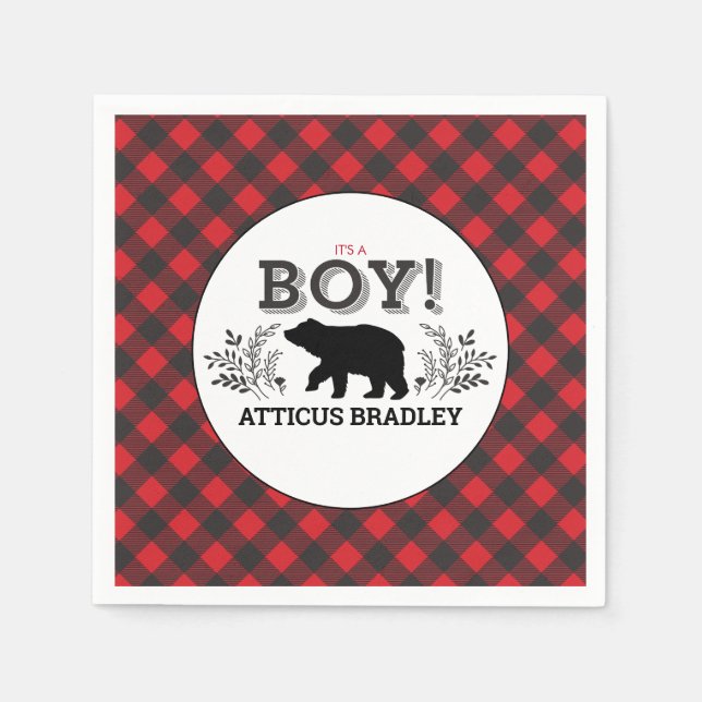 Guardanapo De Papel Lumberjack Bear Baby Boy Chá Napkin (Frente)