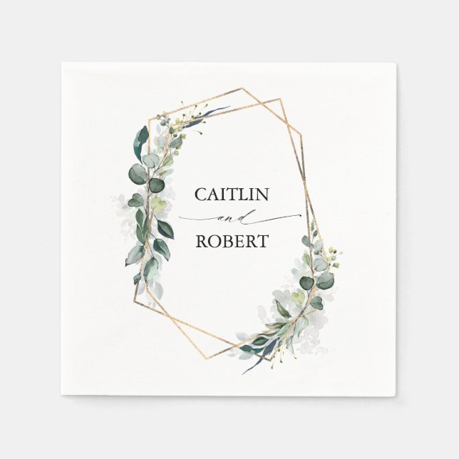 Guardanapo De Papel Lush Greenery e Eucalyptus Foliage Geométrico (Frente)