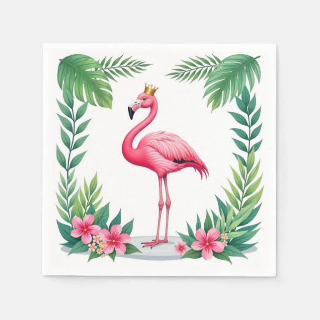 Guardanapo De Papel Lush Leafy | Tropical de Flamingo Rosa Elegante (Frente)