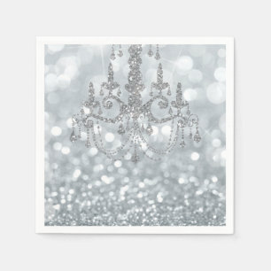 Guardanapo De Papel Lustre Prata Branco Brilho Bokeh Glamour Arandela