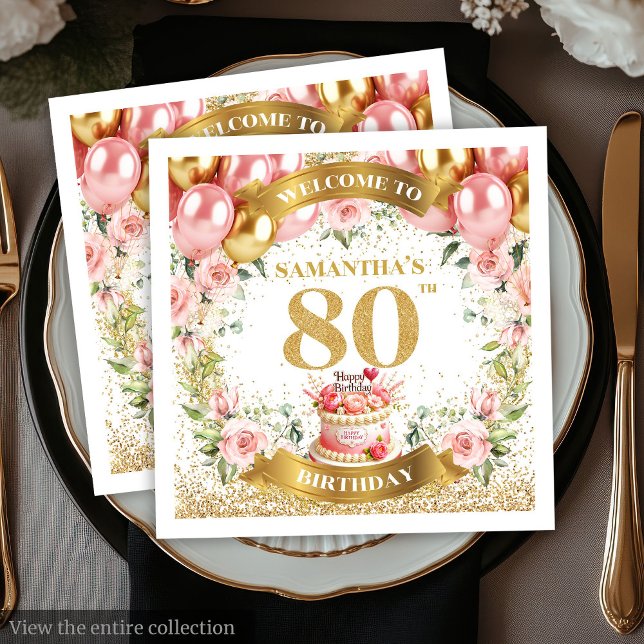 Guardanapo De Papel Luxe Blush Flowers 80 Papel de Aniversário Napkins (Luxe Blush Flowers 80th Birthday Paper Napkins)
