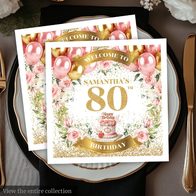 Guardanapo De Papel Luxe Dourado Glitter 80 de Aniversário Napkins (Luxe Gold Glitter 80th Birthday Paper Napkins)