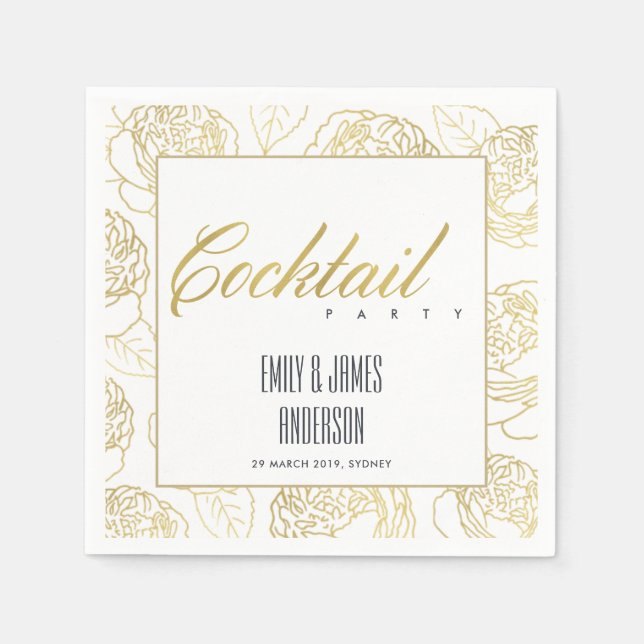 GUARDANAPO DE PAPEL LUXE FAUX DOURADO ELEGANTE ROSA FLORAL PARTIDO DE  (Frente)