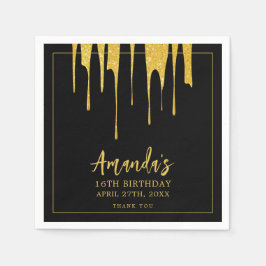 Guardanapo De Papel Luxúria Dourada Glitter Gota Doce 16 Aniversário