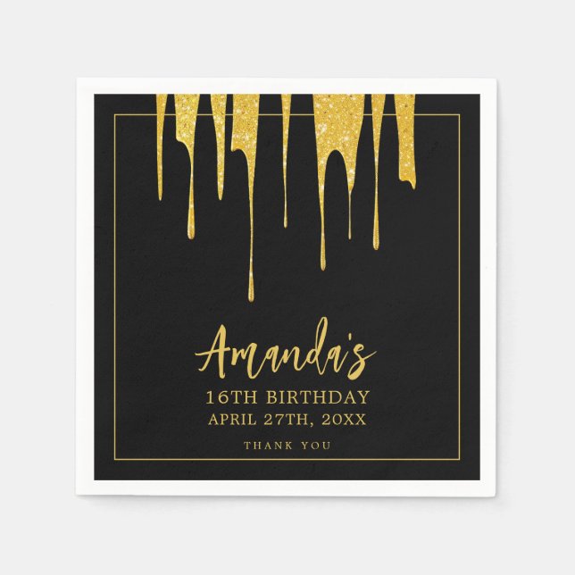 Guardanapo De Papel Luxúria Dourada Glitter Gota Doce 16 Aniversário (Frente)