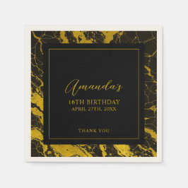 Guardanapo De Papel Luxurioso Black & Dourado Marble Sweet 16 Aniversá