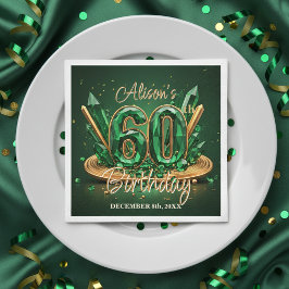 Guardanapo De Papel Luxury Emerald Green and Gold 60th Birthday