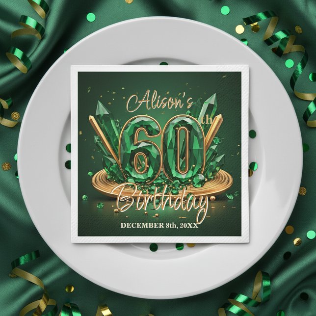 Guardanapo De Papel Luxury Emerald Green and Gold 60th Birthday (Criador carregado)