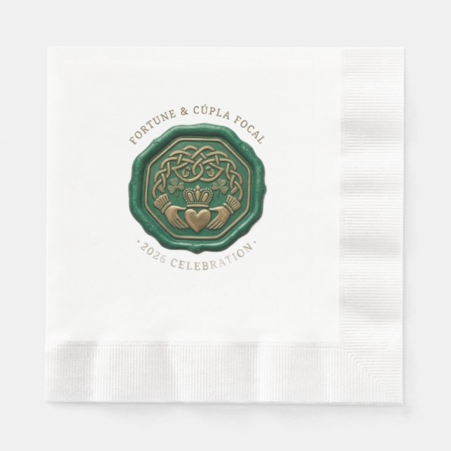 Guardanapo De Papel Luxury Emerald Wax Seal Napkin – Irish Claddagh (Frente)