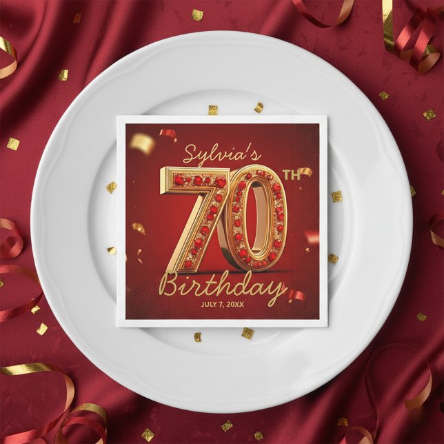 Guardanapo De Papel Luxury Gold Red Ruby Jewel Diamond 70th Birthday (Criador carregado)