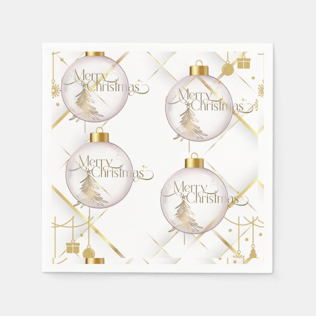 Guardanapo De Papel Luxury Gold & White Christmas Bauble (Frente)